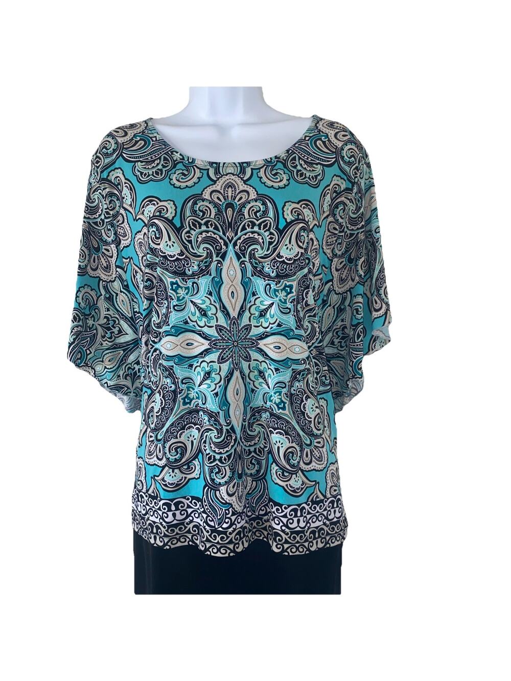 Y2K JM Collection Plus XL Floral Boho Aqual Artsy Festival Blouse Cottagecore
